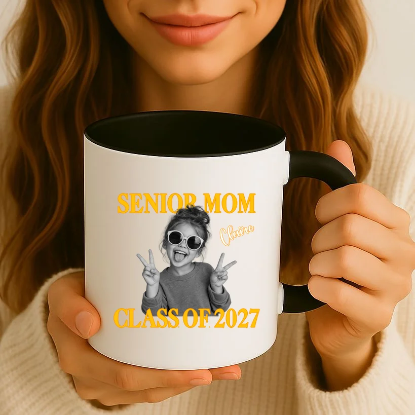 Senior Mom & Dad Personalized Photo Custom Gift - Class of 2027 Graduation Parent Design Mug - Front 2