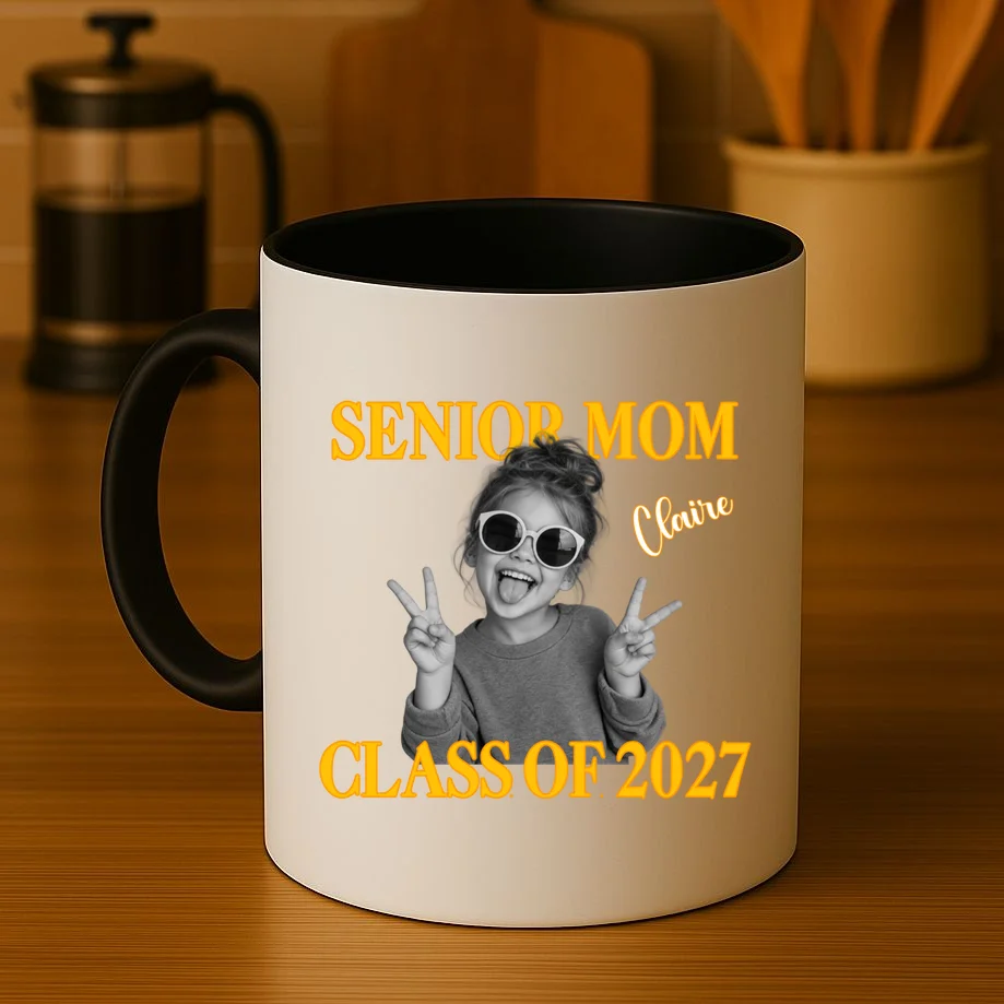 Senior Mom & Dad Personalized Photo Custom Gift - Class of 2027 Graduation Parent Design Mug - Front 3