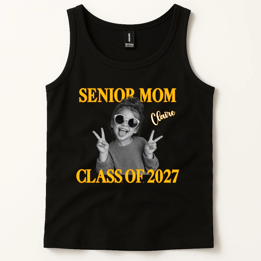 Senior Mom & Dad Personalized Photo Custom Gift - Class of 2027 Graduation Parent Design Men's Tank Top - Front 1