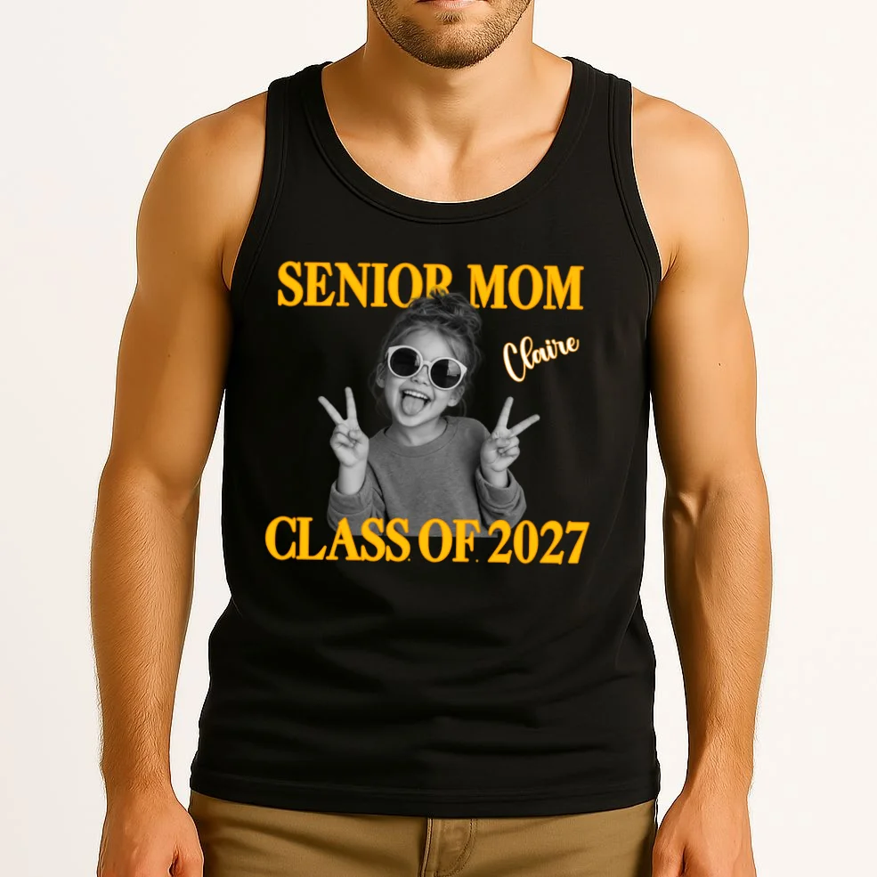 Senior Mom & Dad Personalized Photo Custom Gift - Class of 2027 Graduation Parent Design Men's Tank Top - Front 2