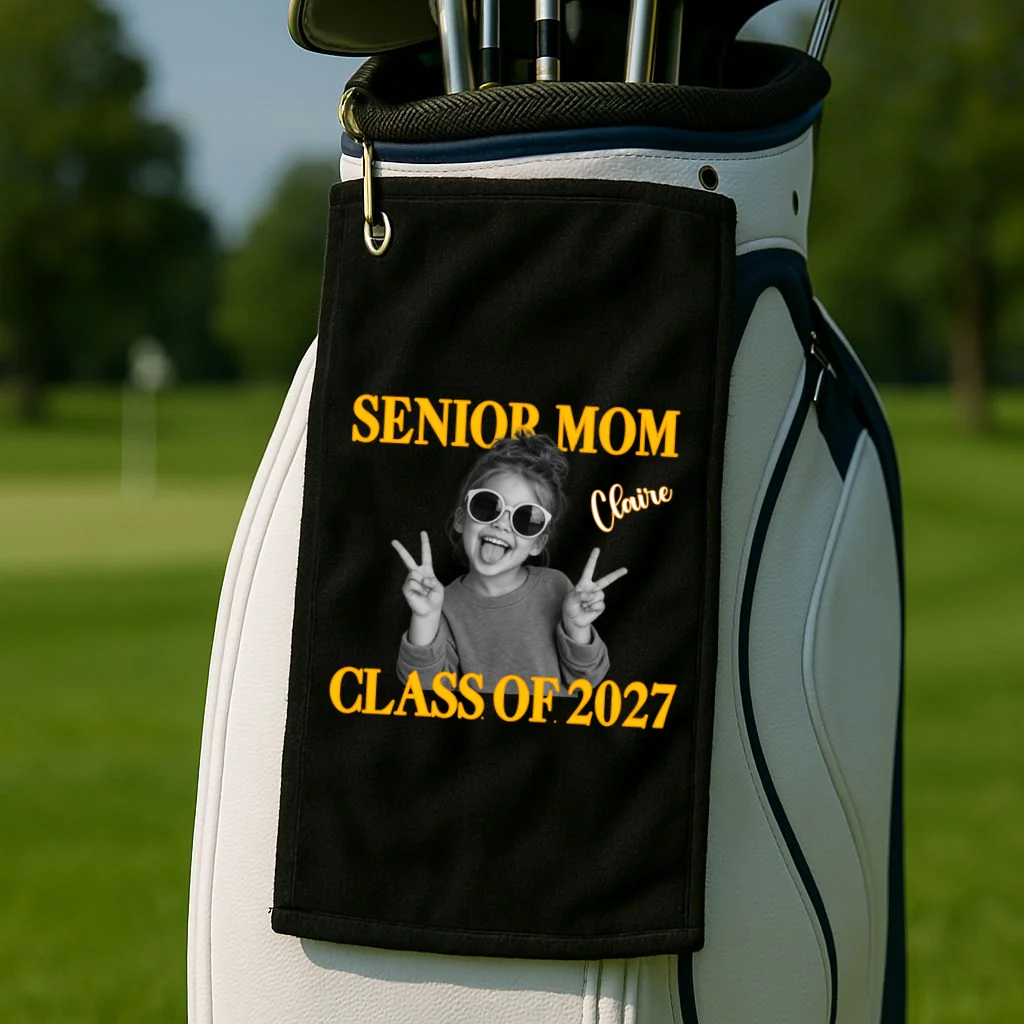 Senior Mom & Dad Personalized Photo Custom Gift - Class of 2027 Graduation Parent Design Golf Towel - Front 2