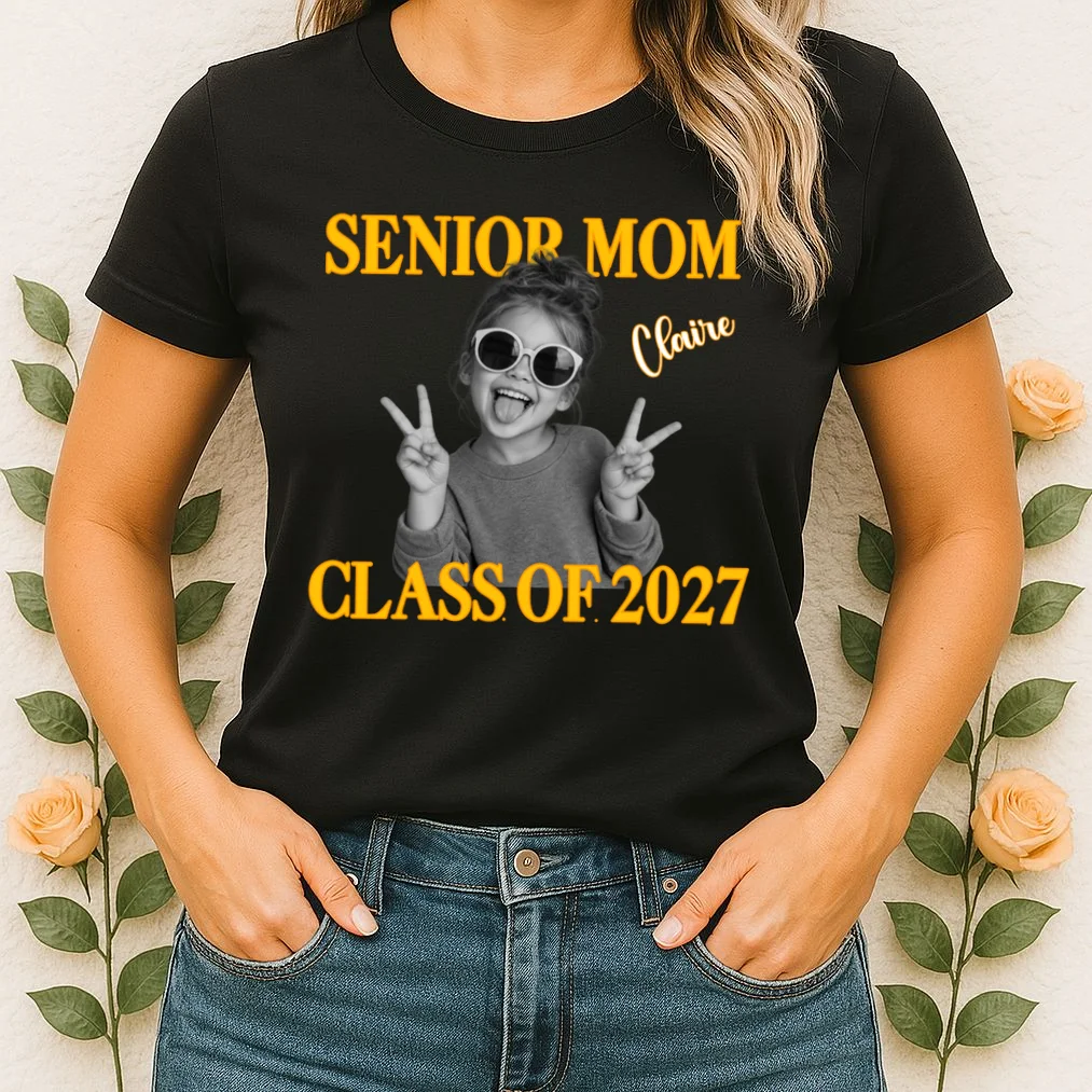 Senior Mom & Dad Personalized Photo Custom Gift - Class of 2027 Graduation Parent Design Women's T-Shirt - Front 1