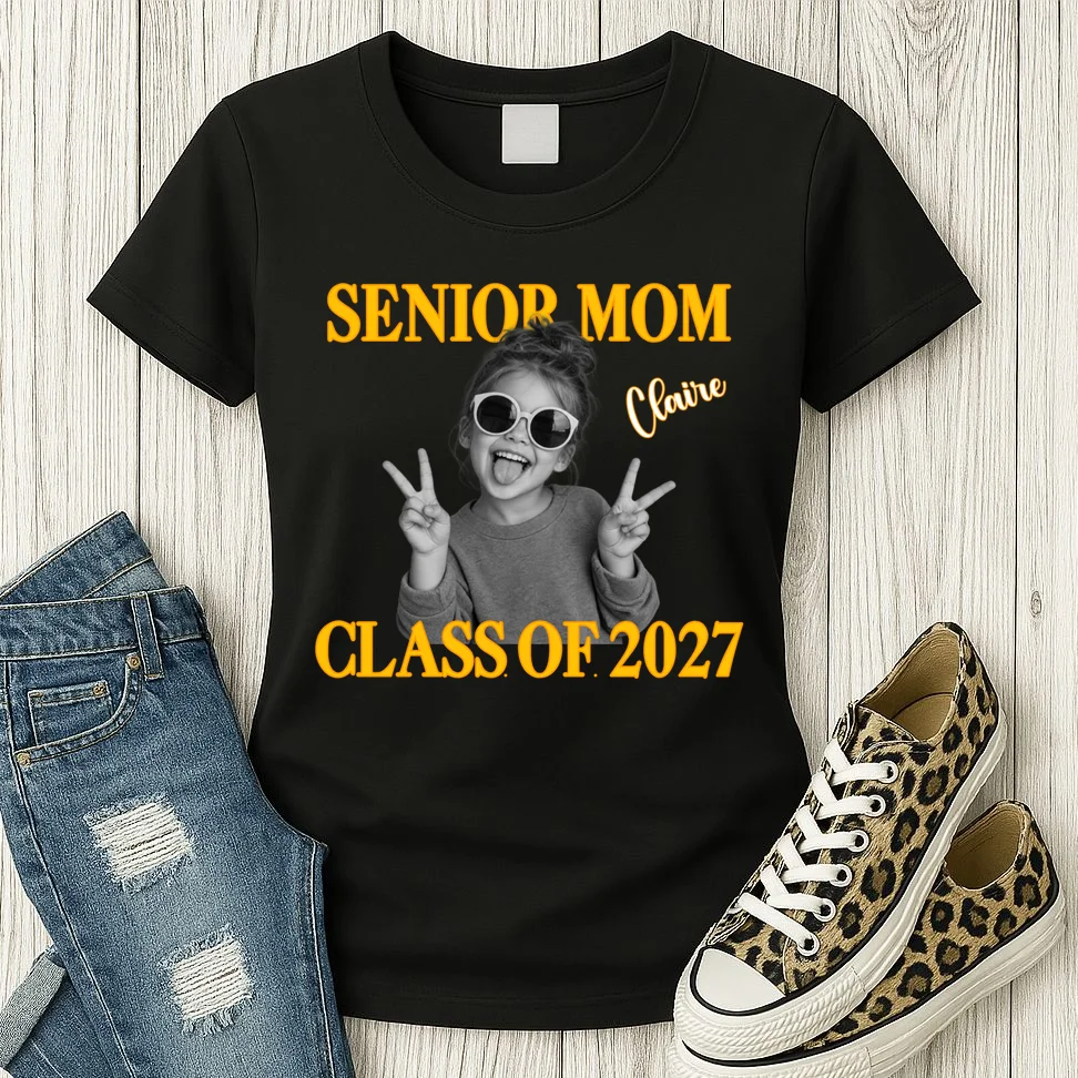 Senior Mom & Dad Personalized Photo Custom Gift - Class of 2027 Graduation Parent Design Women's T-Shirt - Front 2