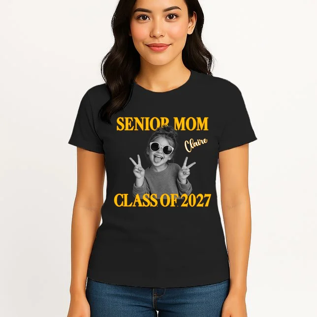 Senior Mom & Dad Personalized Photo Custom Gift - Class of 2027 Graduation Parent Design Women's T-Shirt - Front 3