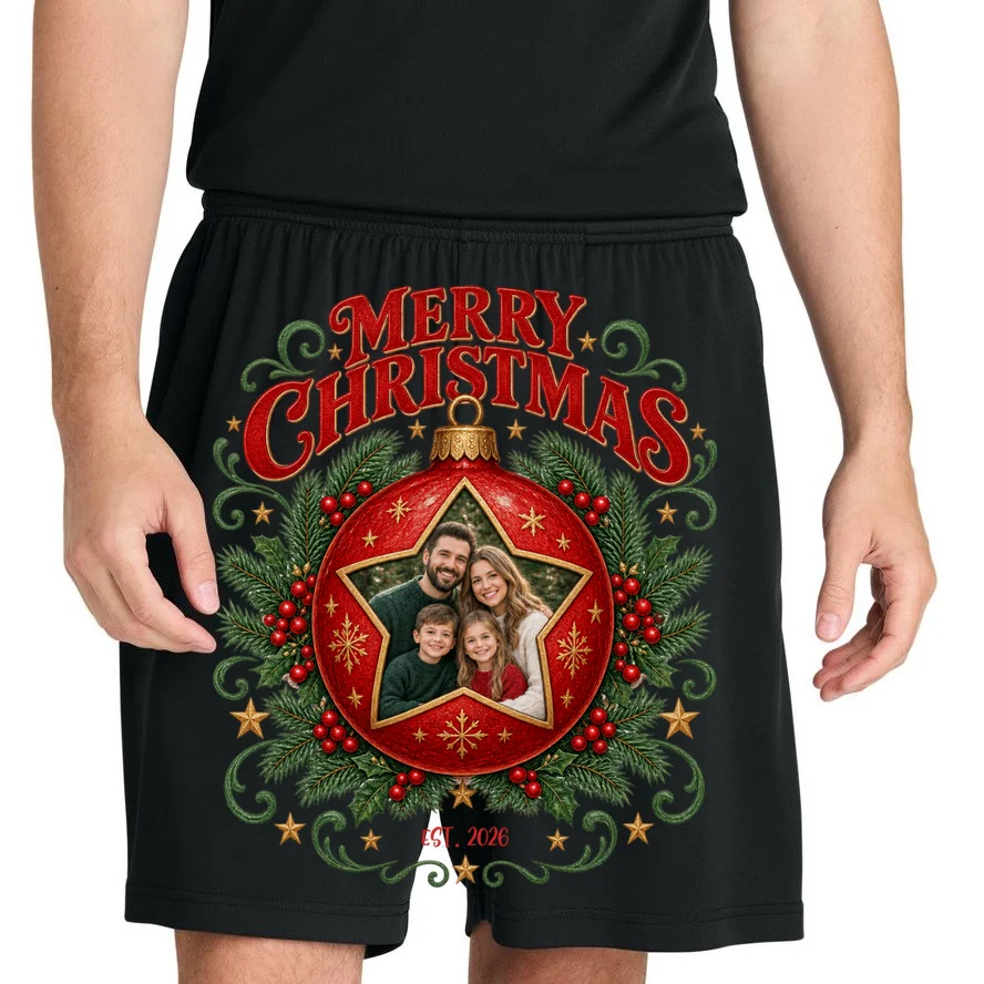 Custom Family Photo Christmas Shirt - Personalized Christmas Ornament Family T-Shirt Men's Shorts - Front 1
