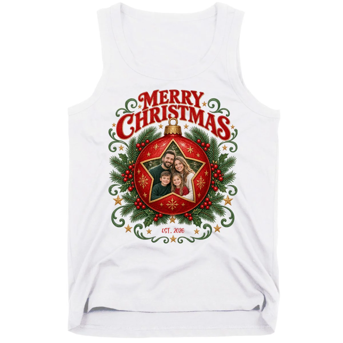 Custom Family Photo Christmas Shirt - Personalized Christmas Ornament Family T-Shirt Men's Tank Top - Front