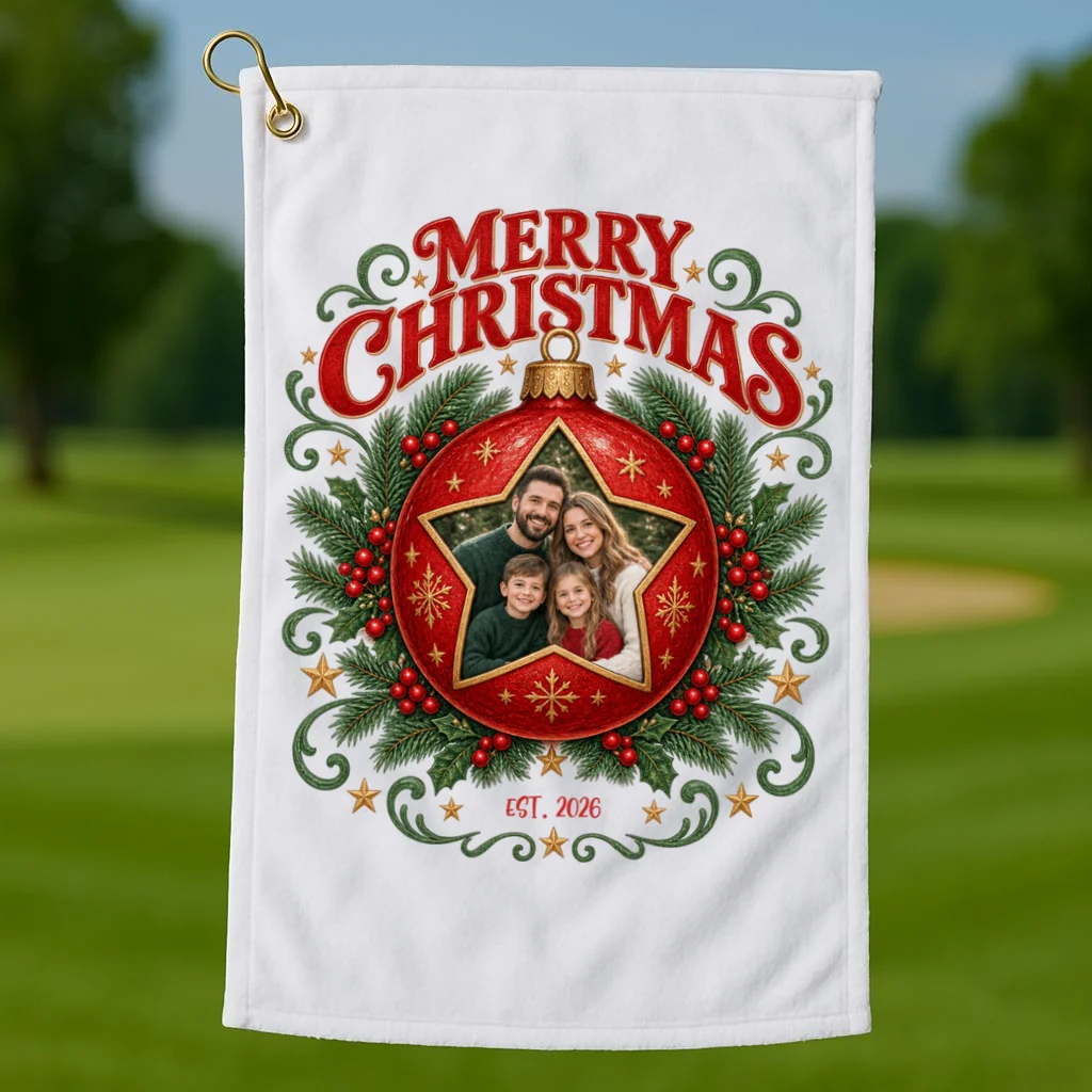 Custom Family Photo Christmas Shirt - Personalized Christmas Ornament Family T-Shirt Golf Towel - Front 1
