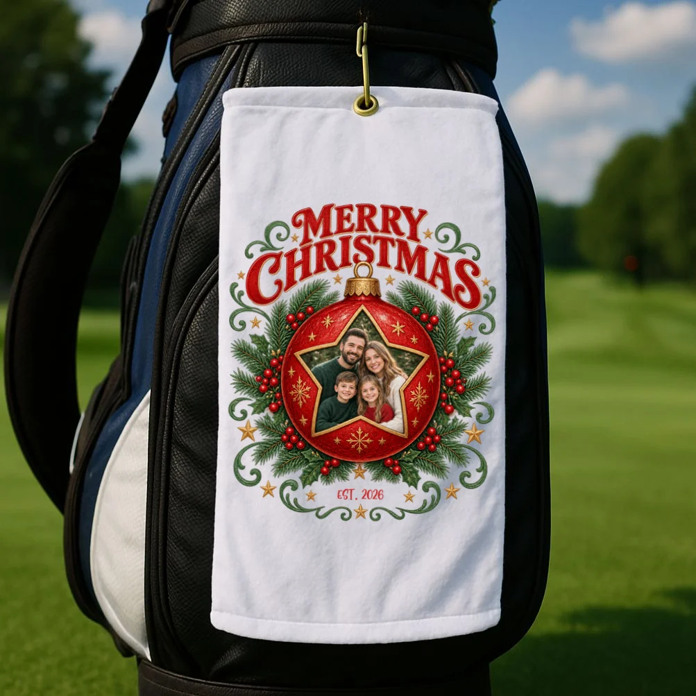 Custom Family Photo Christmas Shirt - Personalized Christmas Ornament Family T-Shirt Golf Towel - Front 2