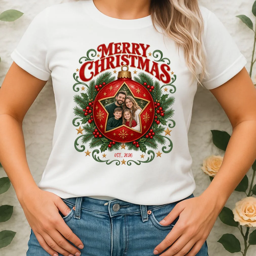 Custom Family Photo Christmas Shirt - Personalized Christmas Ornament Family T-Shirt Women's T-Shirt - Front 1
