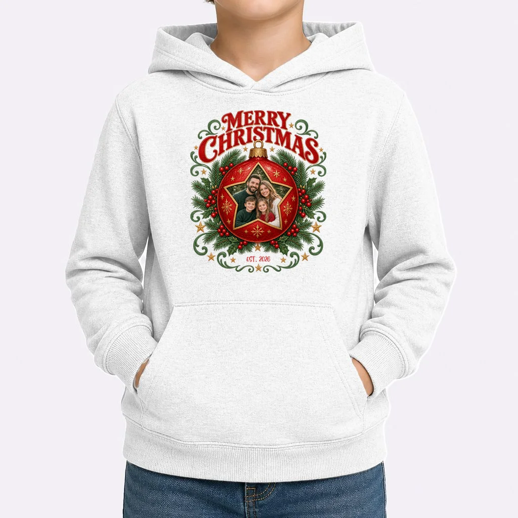 Custom Family Photo Christmas Shirt - Personalized Christmas Ornament Family T-Shirt Kids Hoodie - Front 1