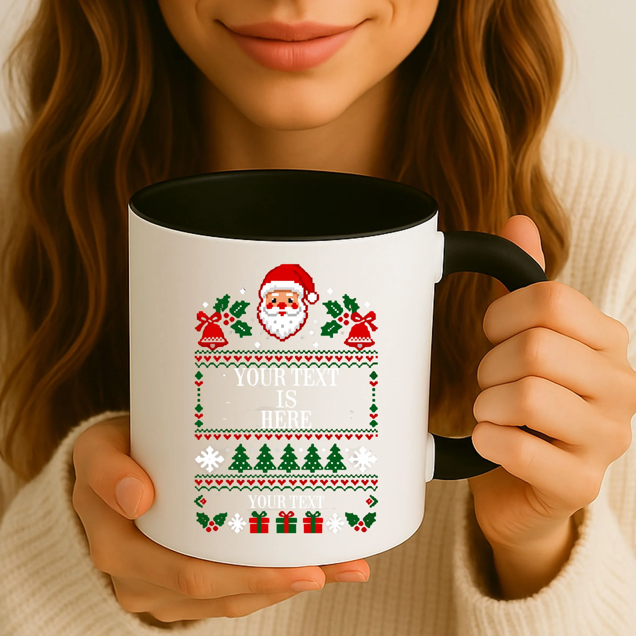 Personalized Christmas Text Shirt, Custom Christmas Message Tee Mug - Front 2