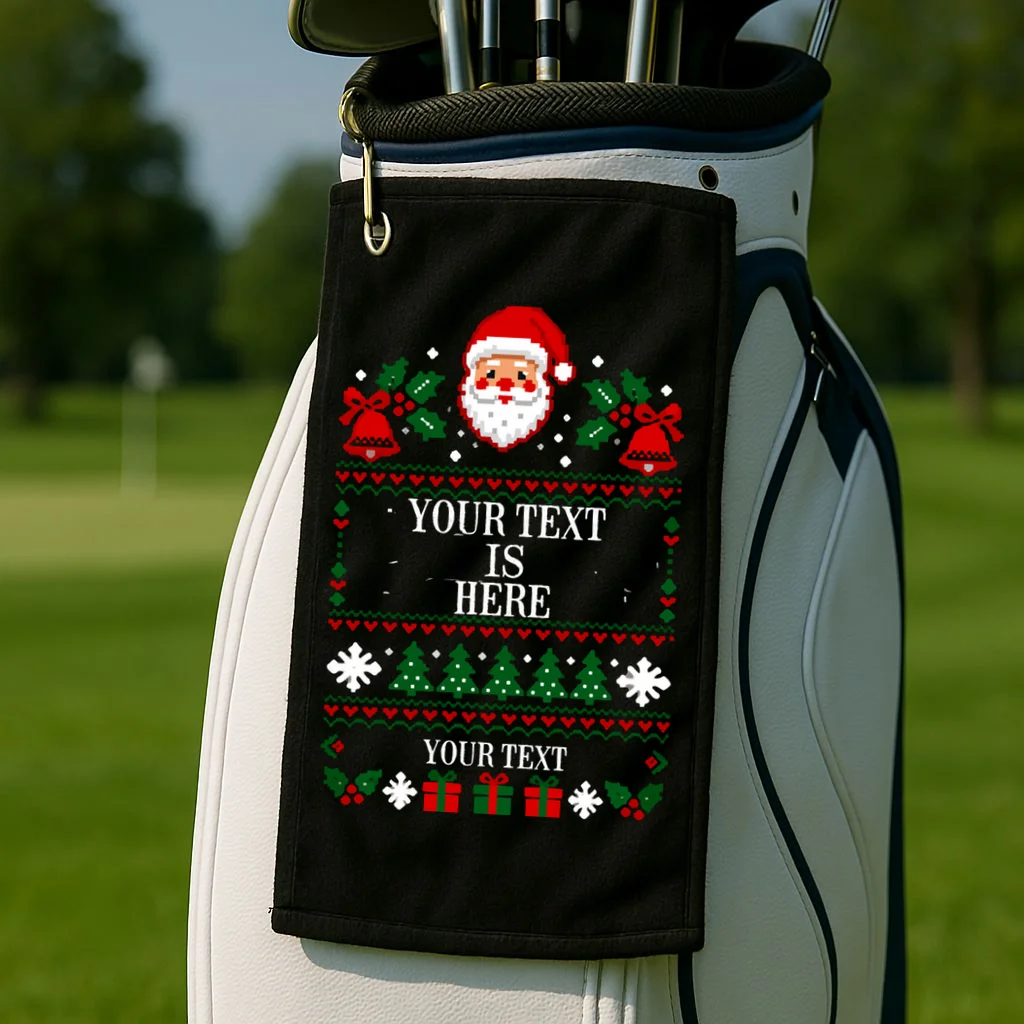 Personalized Christmas Text Shirt, Custom Christmas Message Tee Golf Towel - Front 2