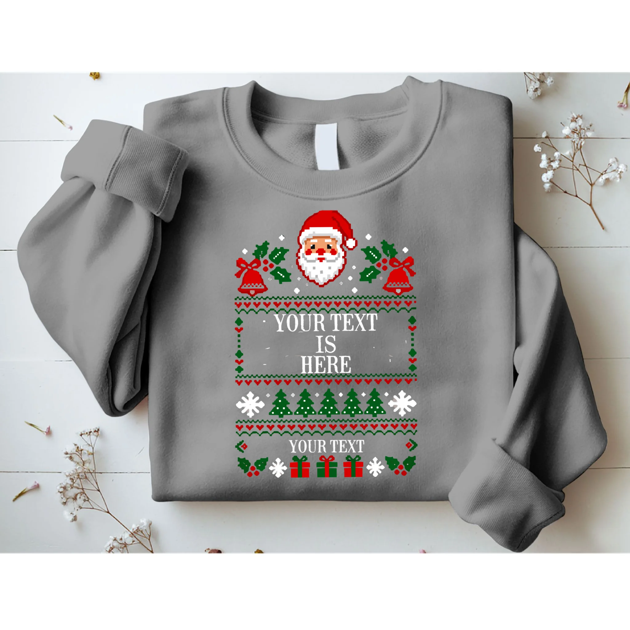Personalized Christmas Text Shirt, Custom Christmas Message Tee Men's Sweatshirt - Front 1