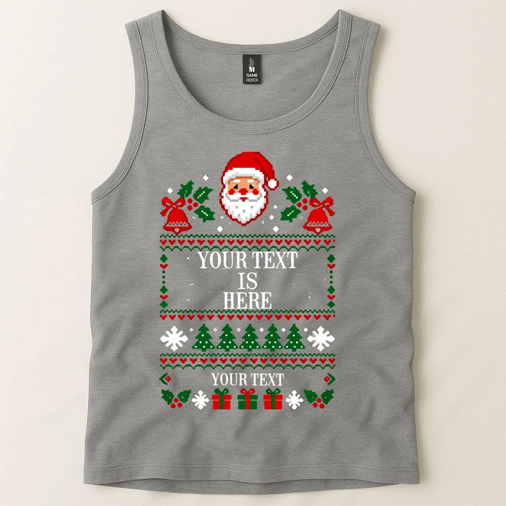 Personalized Christmas Text Shirt, Custom Christmas Message Tee Men's Tank Top - Front 1