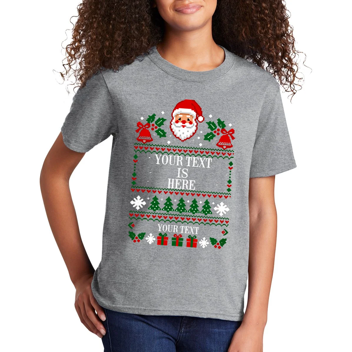 Personalized Christmas Text Shirt, Custom Christmas Message Tee Kids T-Shirt - Front 1