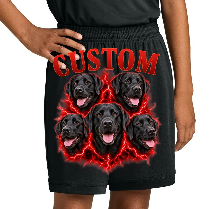 Custom Dog Portrait T-shirt - Personalized Pet Photo Graphic Tee Kids Shorts - Front 1