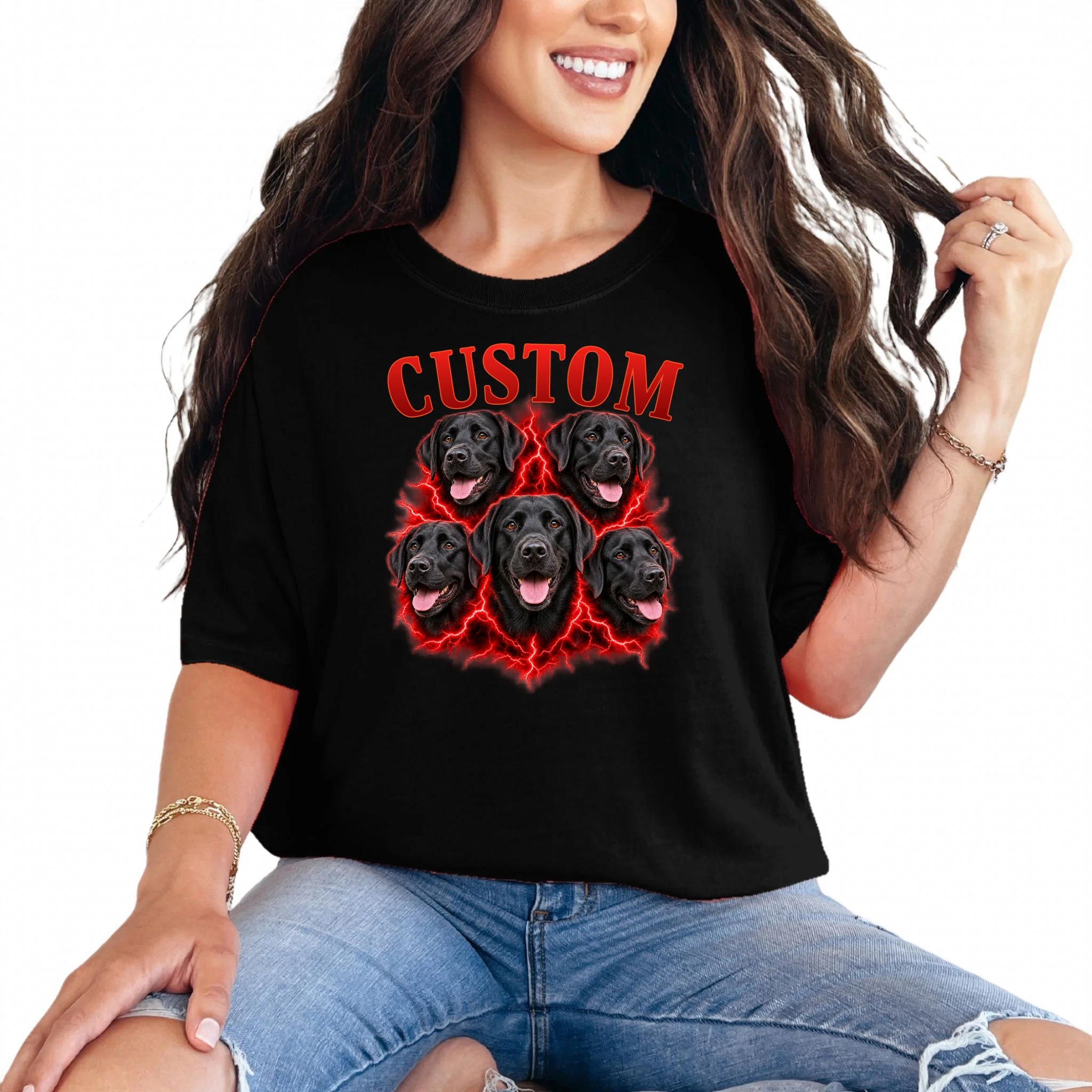 Custom Dog Portrait T-shirt - Personalized Pet Photo Graphic Tee Comfort Colors Unisex T-Shirt Front