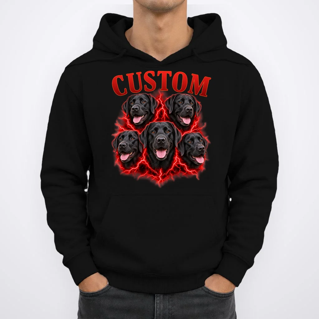 Custom Dog Portrait T-shirt - Personalized Pet Photo Graphic Tee Men's Hoodie - Front 1