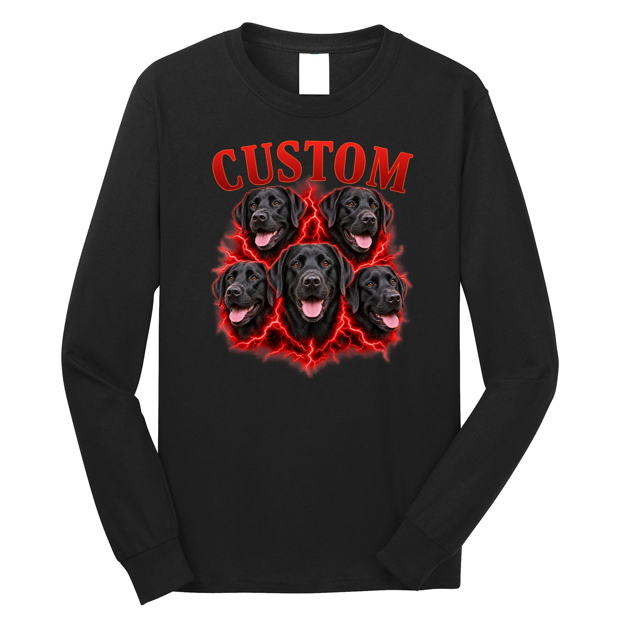 Custom Dog Portrait T-shirt - Personalized Pet Photo Graphic Tee Men's Long Sleeve Shirt Front