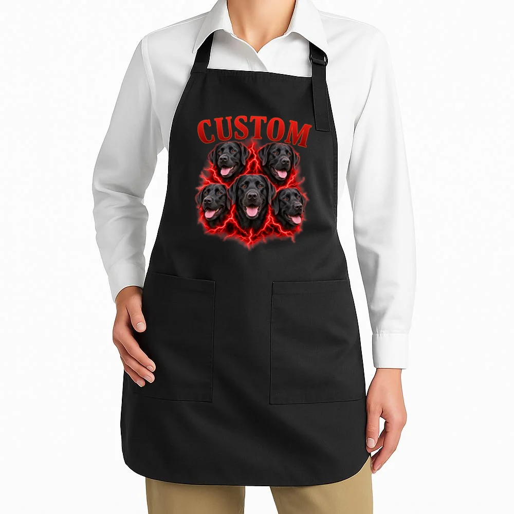 Custom Dog Portrait T-shirt - Personalized Pet Photo Graphic Tee Apron - Front 1