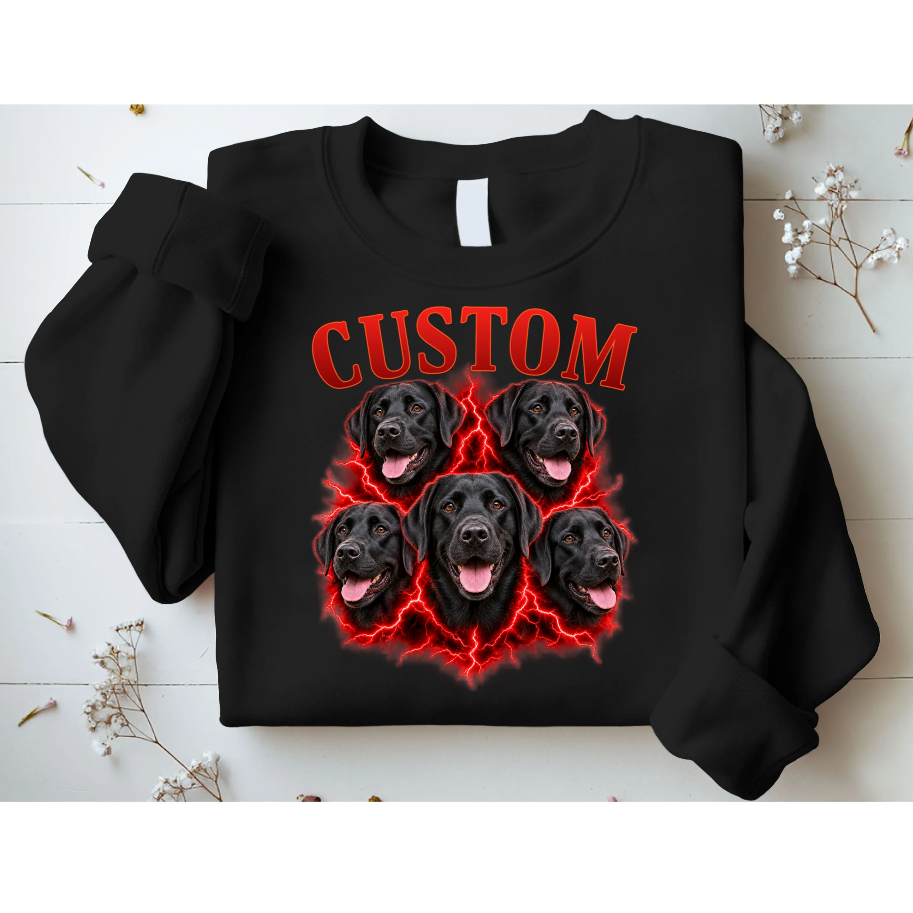 Custom Dog Portrait T-shirt - Personalized Pet Photo Graphic Tee Men's Sweatshirt - Front 1