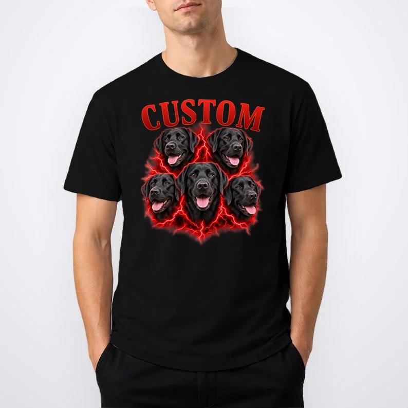 Custom Dog Portrait T-shirt - Personalized Pet Photo Graphic Tee Men's T-Shirt - Front 1