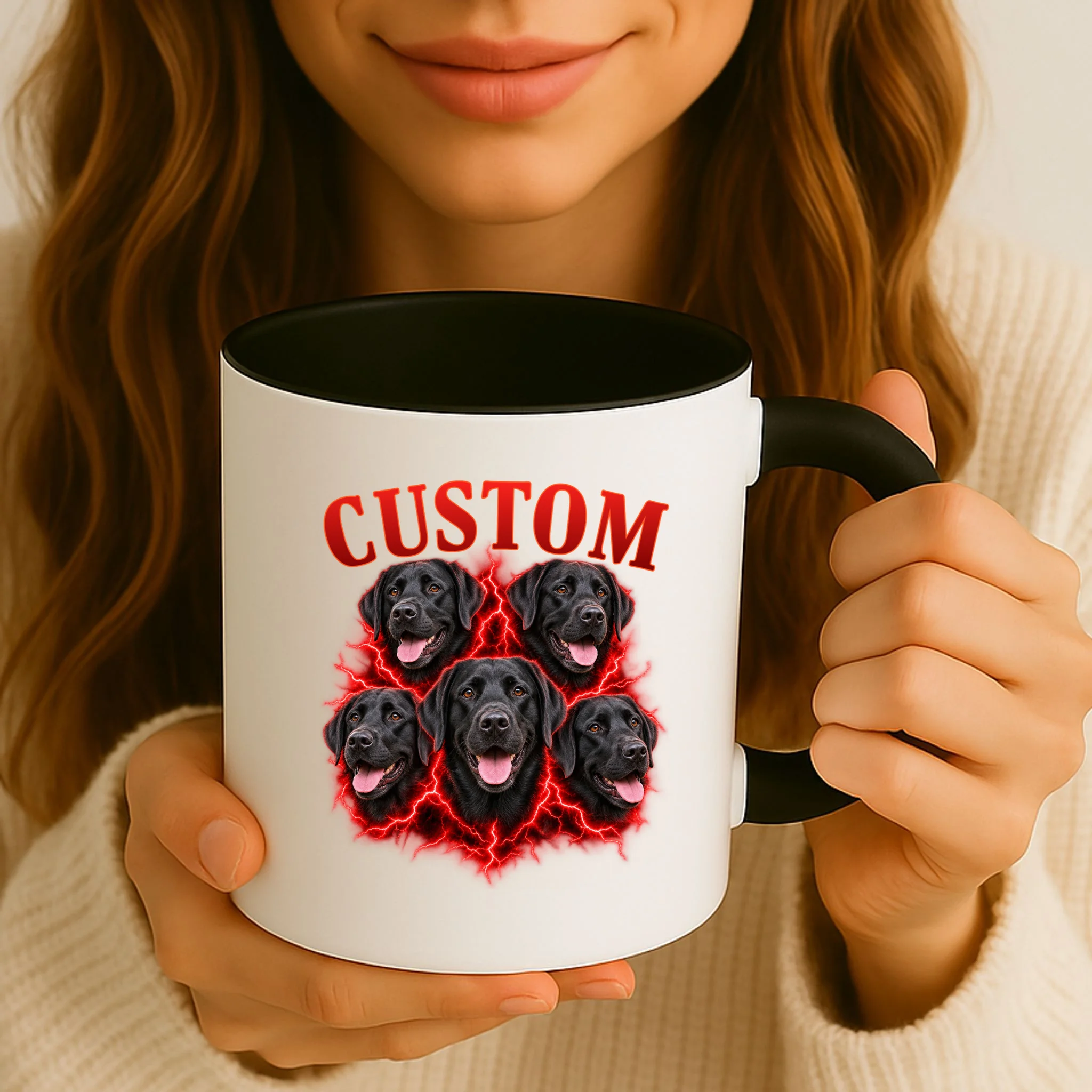 Custom Dog Portrait T-shirt - Personalized Pet Photo Graphic Tee Mug - Front 2