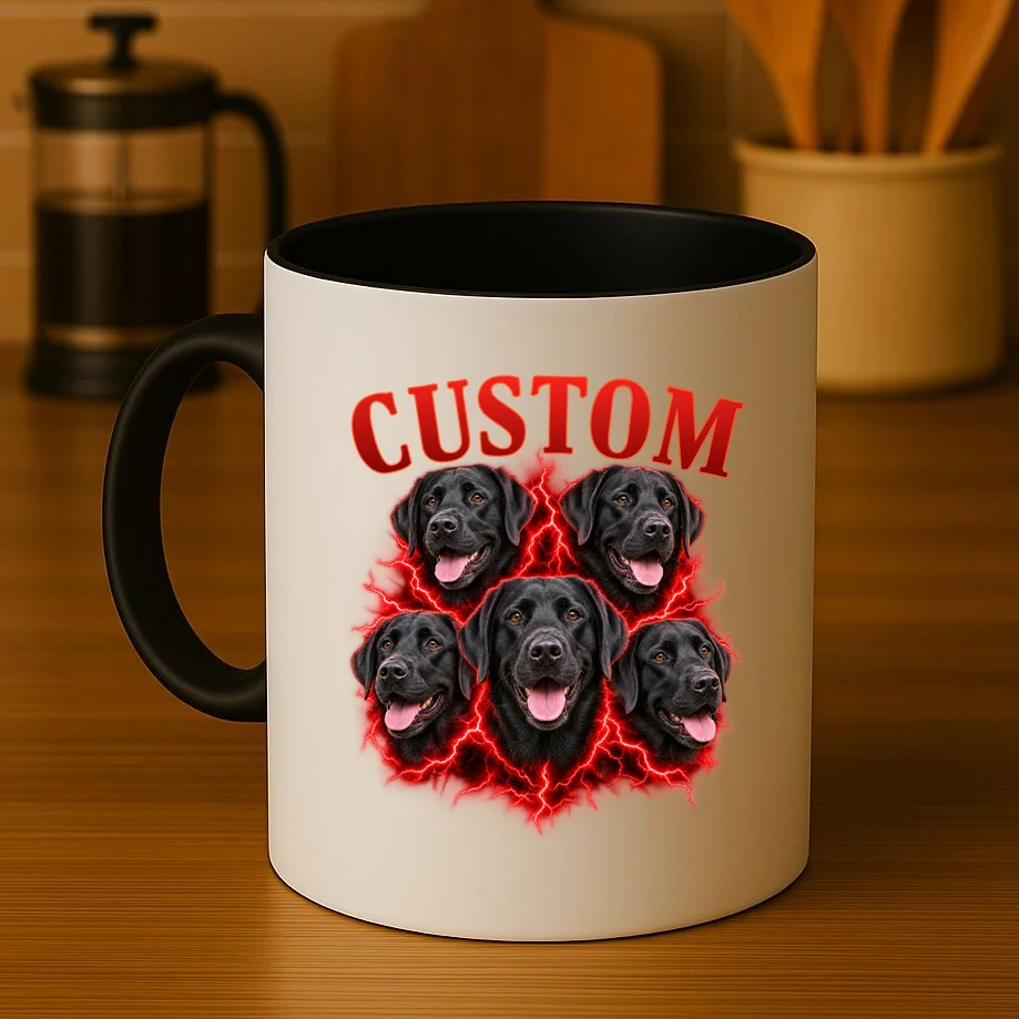 Custom Dog Portrait T-shirt - Personalized Pet Photo Graphic Tee Mug - Front 3