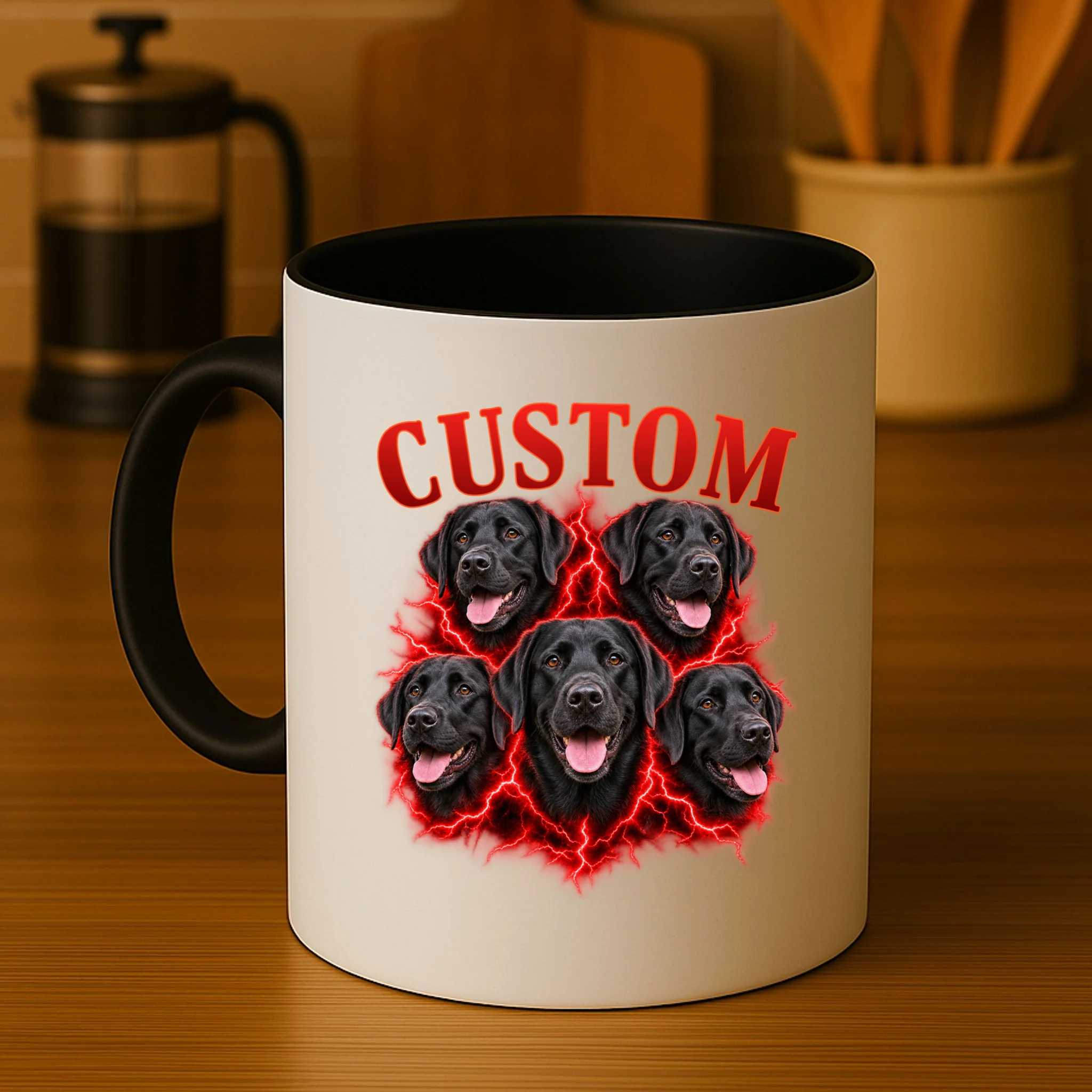 Custom Dog Portrait T-shirt - Personalized Pet Photo Graphic Tee Mug - Front 3