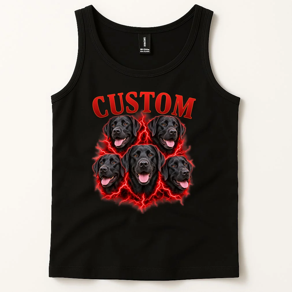 Custom Dog Portrait T-shirt - Personalized Pet Photo Graphic Tee Men's Tank Top - Front 1