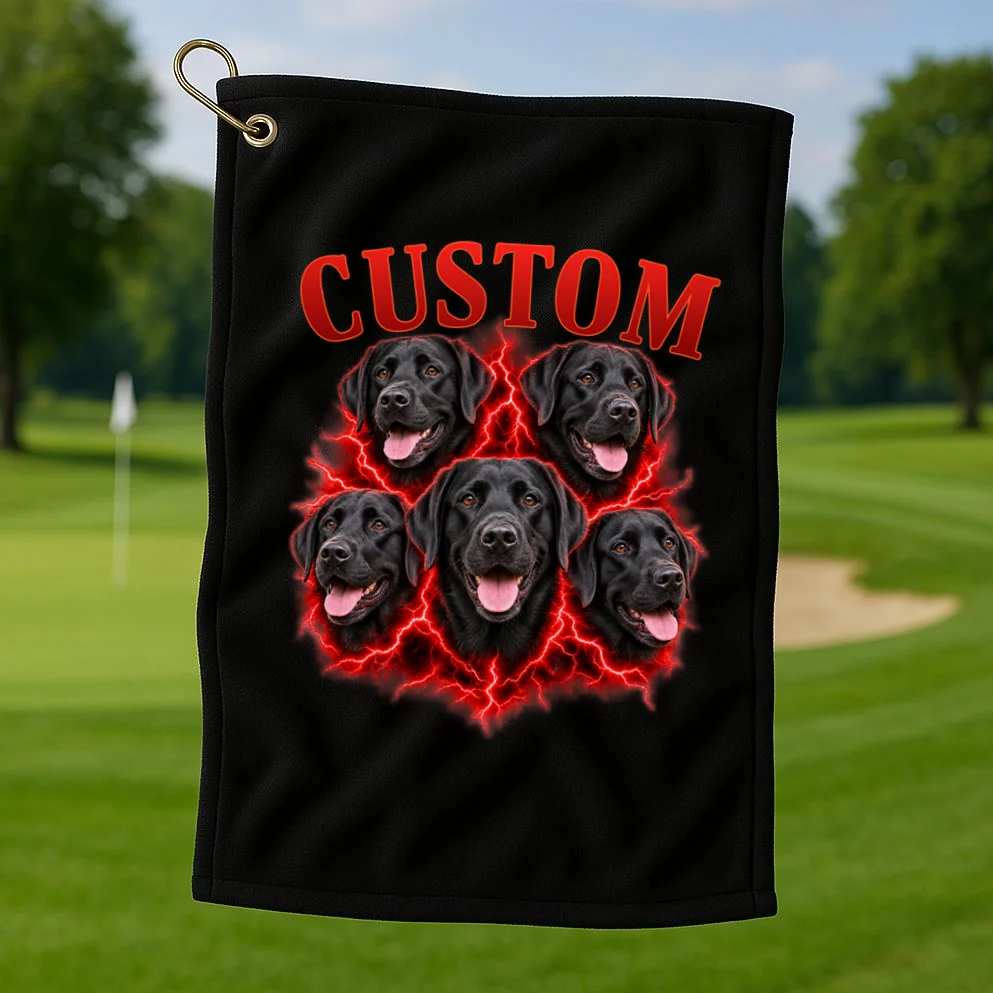Custom Dog Portrait T-shirt - Personalized Pet Photo Graphic Tee Golf Towel - Front 1