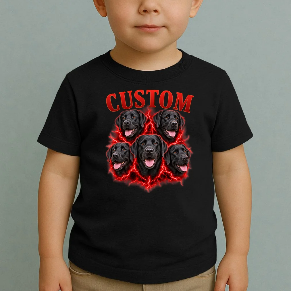 Custom Dog Portrait T-shirt - Personalized Pet Photo Graphic Tee Toddler T-Shirt - Front 1
