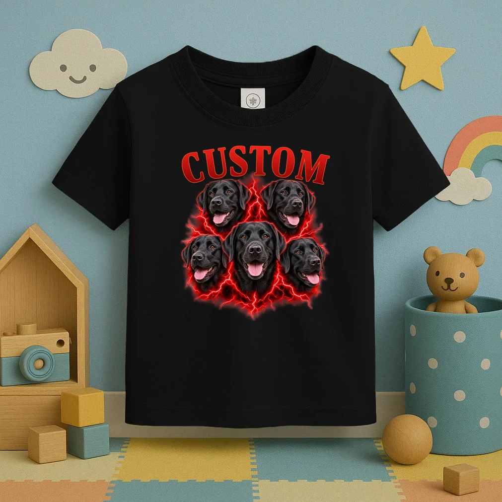 Custom Dog Portrait T-shirt - Personalized Pet Photo Graphic Tee Toddler T-Shirt - Front 2