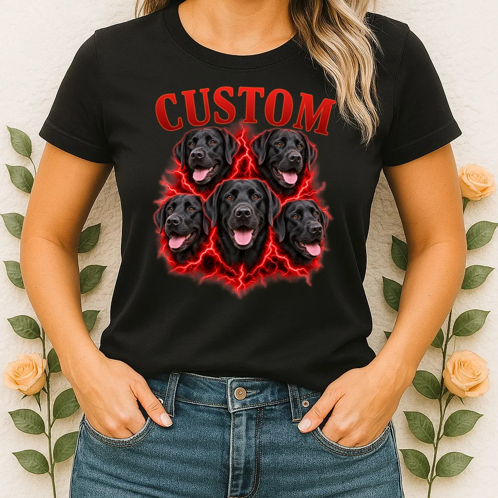 Custom Dog Portrait T-shirt - Personalized Pet Photo Graphic Tee Women's T-Shirt - Front 1