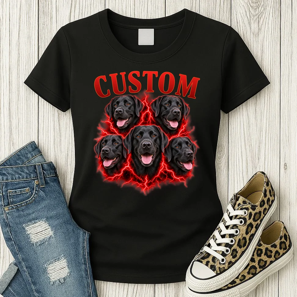 Custom Dog Portrait T-shirt - Personalized Pet Photo Graphic Tee Women's T-Shirt - Front 2