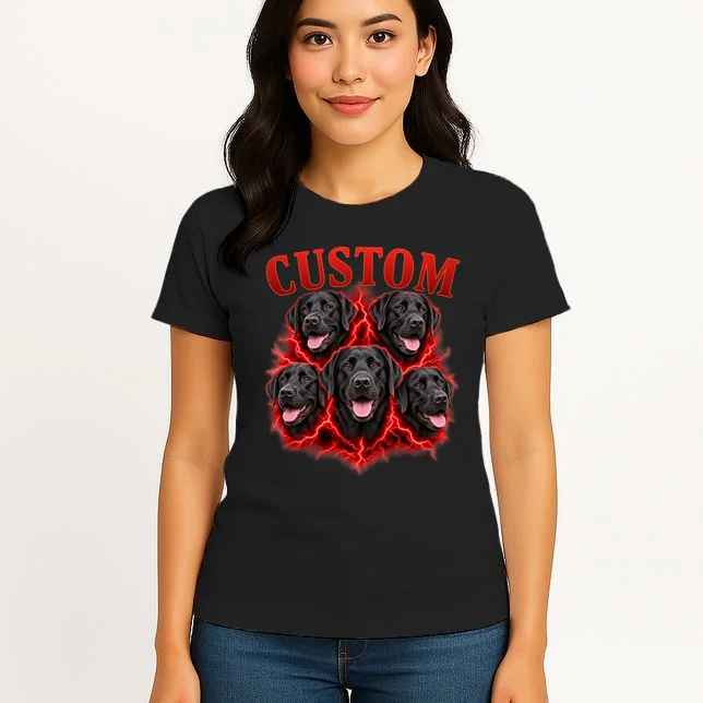 Custom Dog Portrait T-shirt - Personalized Pet Photo Graphic Tee Women's T-Shirt - Front 3