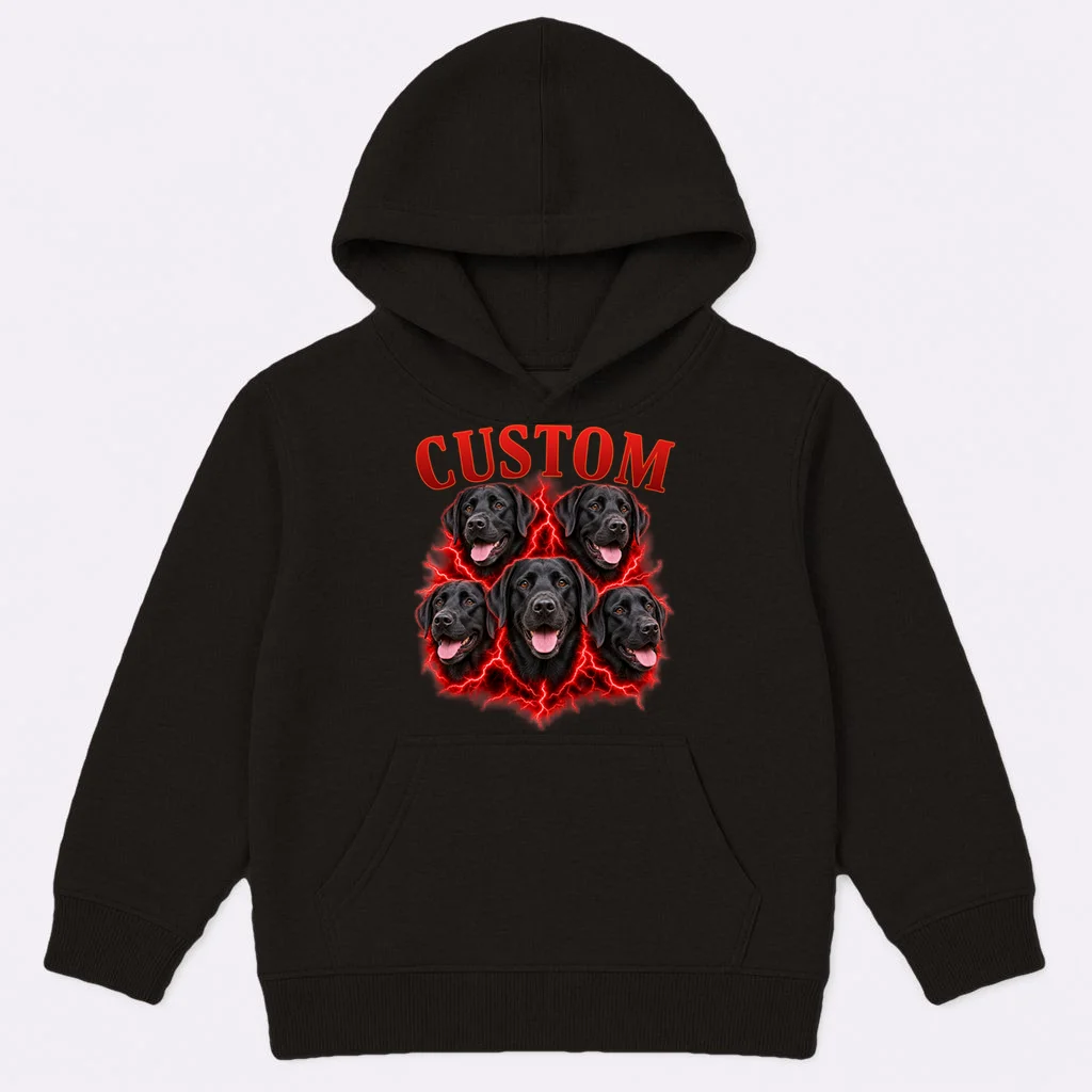 Custom Dog Portrait T-shirt - Personalized Pet Photo Graphic Tee Kids Hoodie Front