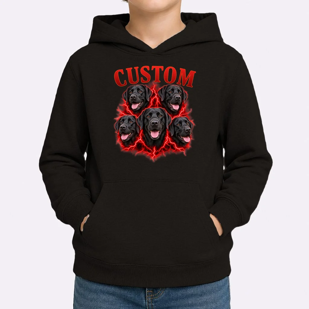 Custom Dog Portrait T-shirt - Personalized Pet Photo Graphic Tee Kids Hoodie - Front 1