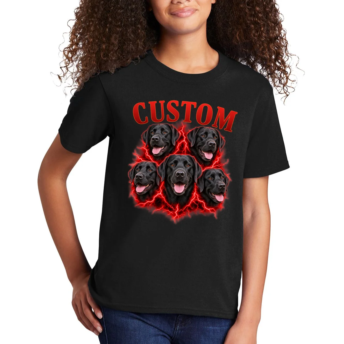 Custom Dog Portrait T-shirt - Personalized Pet Photo Graphic Tee Kids T-Shirt - Front 1