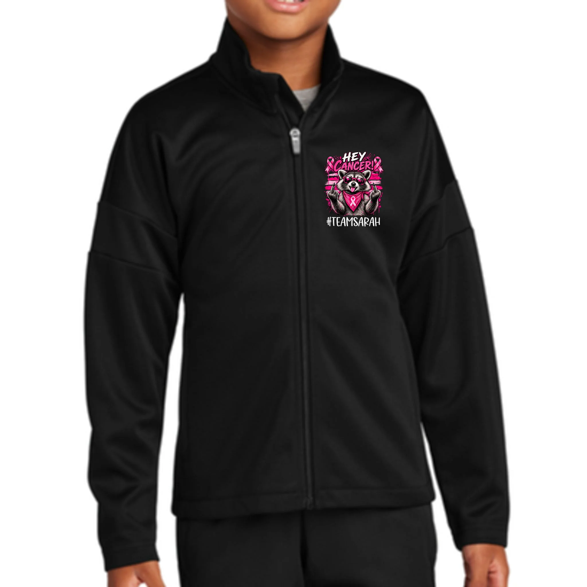 Hey Cancer Custom Breast Cancer Awareness Custom Name Kids Jacket - Front