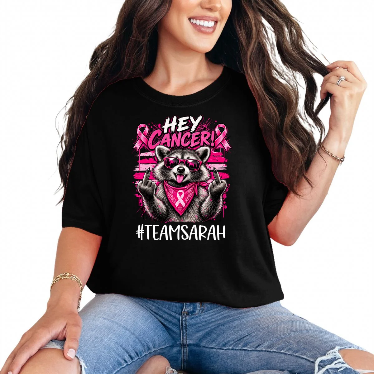 Hey Cancer Custom Breast Cancer Awareness Custom Name T-Shirt - Front