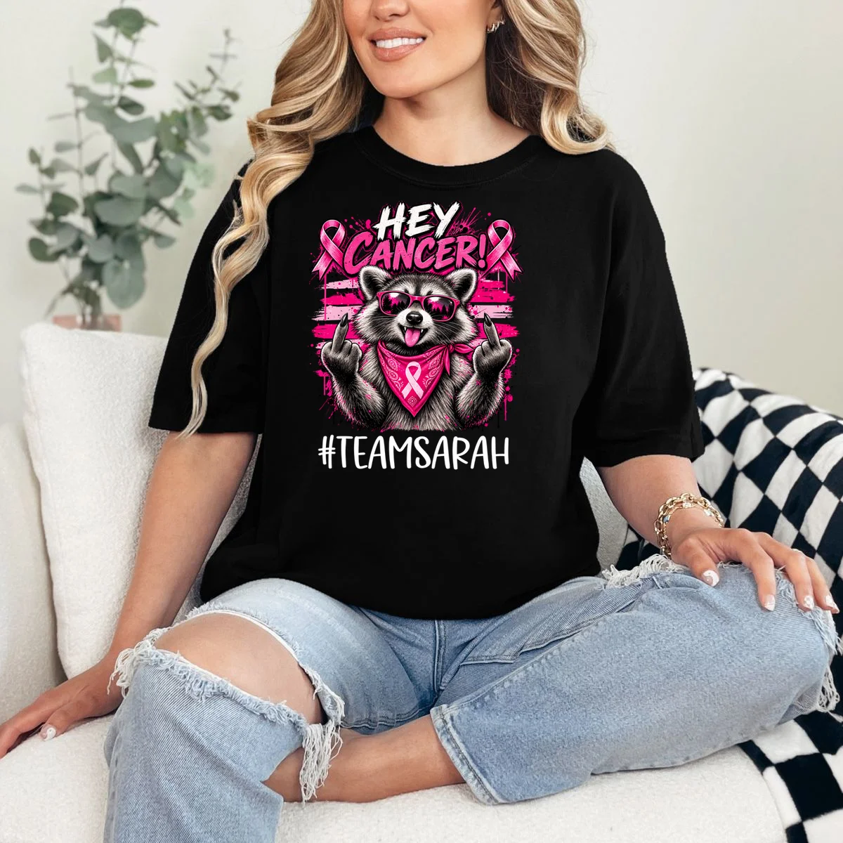 Hey Cancer Custom Breast Cancer Awareness Custom Name T-Shirt - Front 1