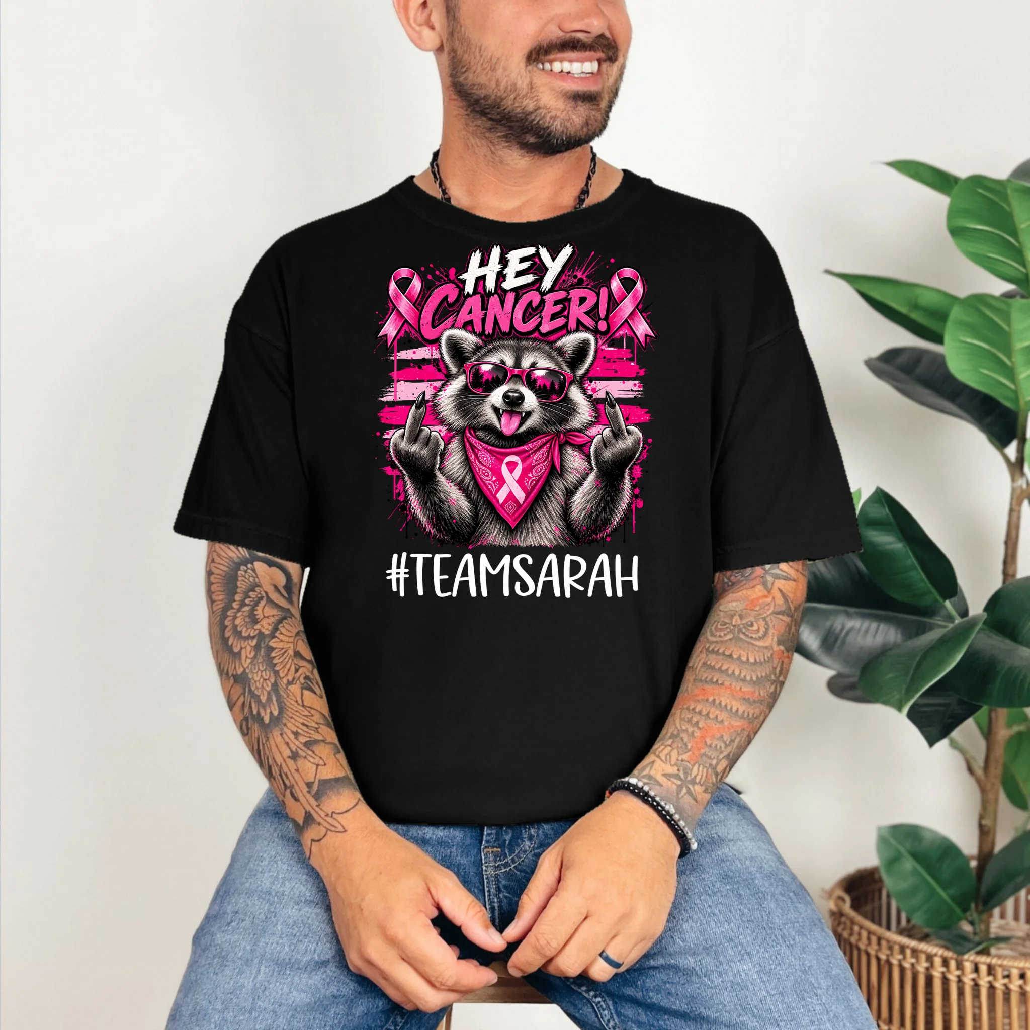 Hey Cancer Custom Breast Cancer Awareness Custom Name T-Shirt - Front 2