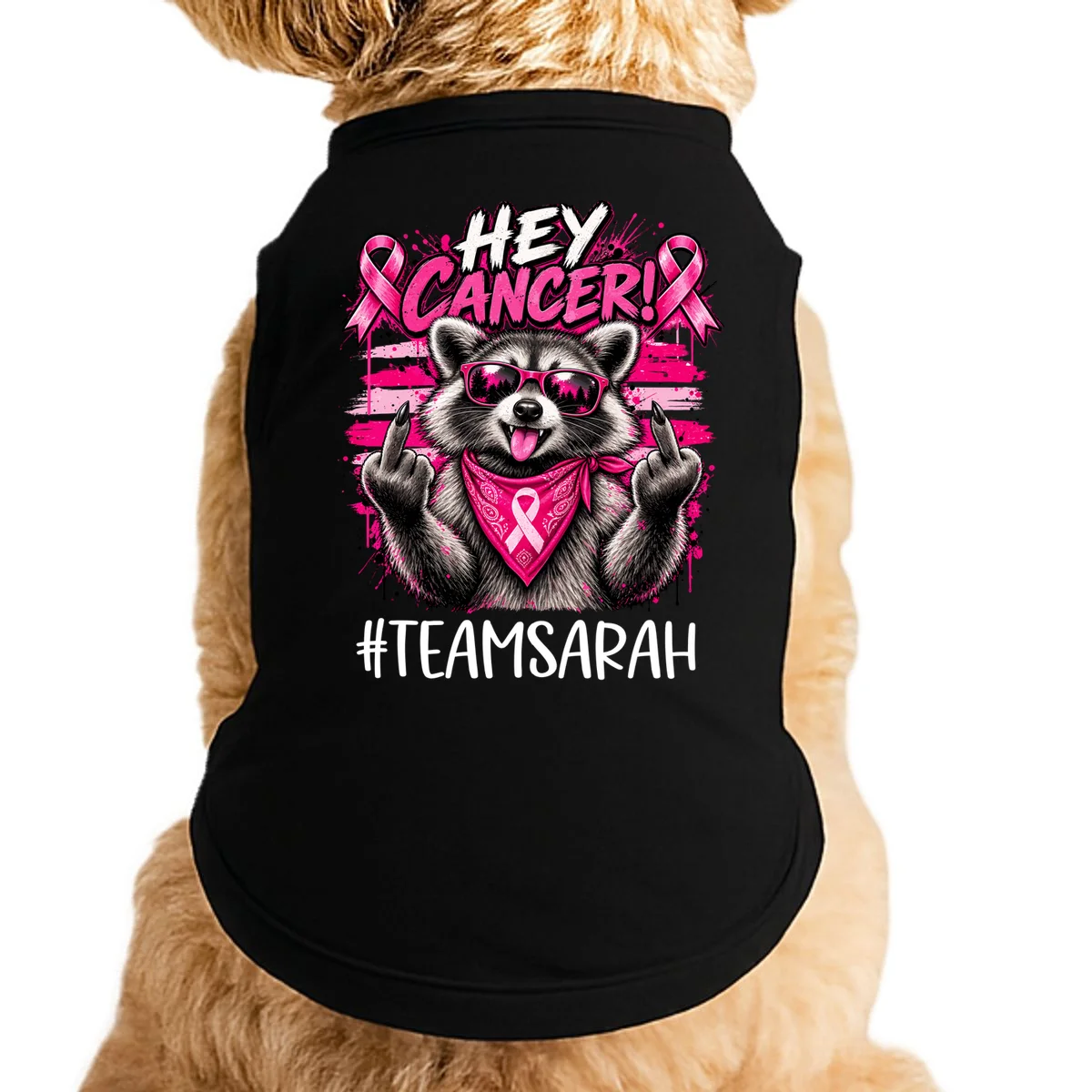 Hey Cancer Custom Breast Cancer Awareness Custom Name Doggie Tank - Front