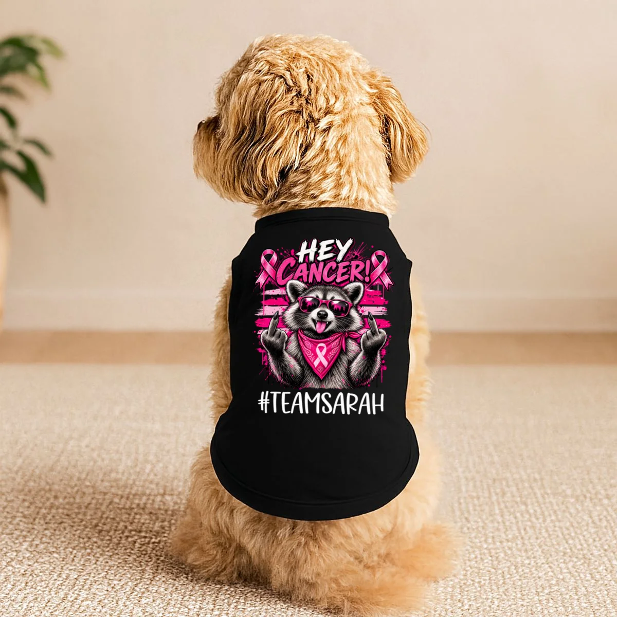 Hey Cancer Custom Breast Cancer Awareness Custom Name Doggie Tank - Front 1