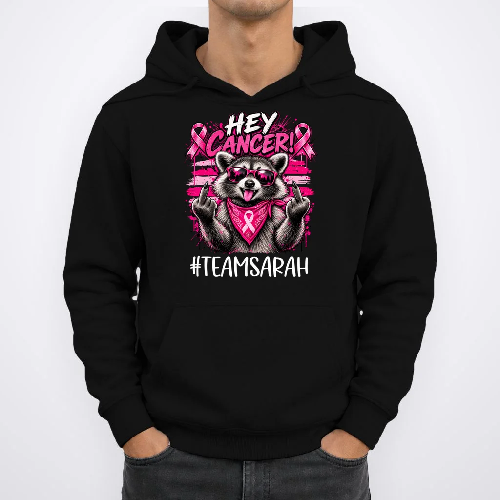 Hey Cancer Custom Breast Cancer Awareness Custom Name Hoodie - Front 1