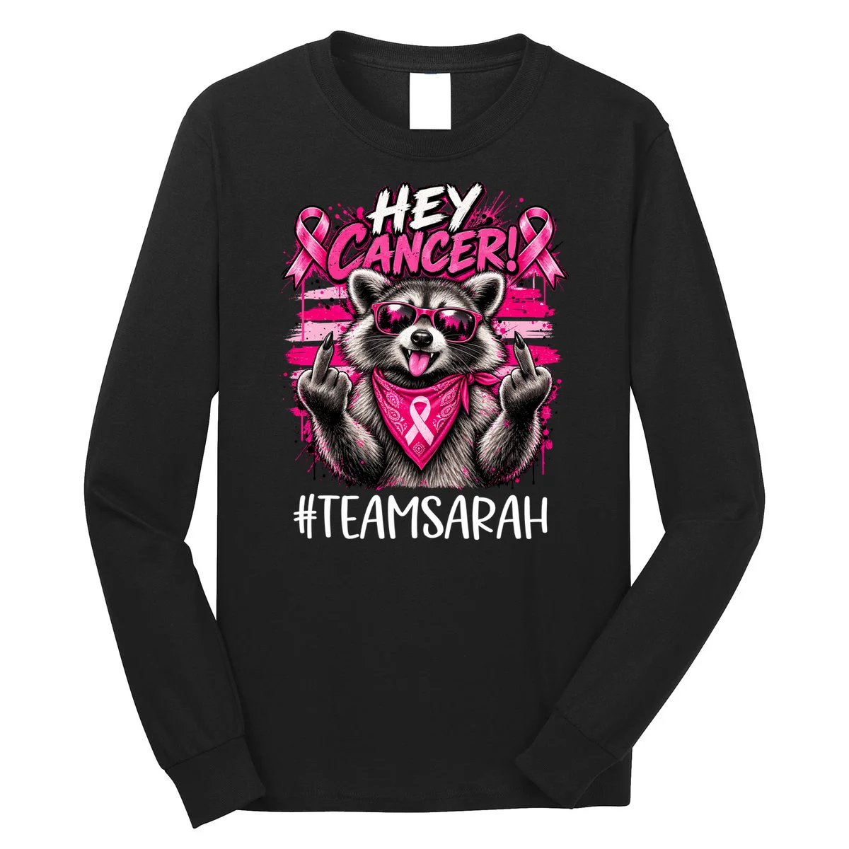 Hey Cancer Custom Breast Cancer Awareness Custom Name Long Sleeve Shirt - Front