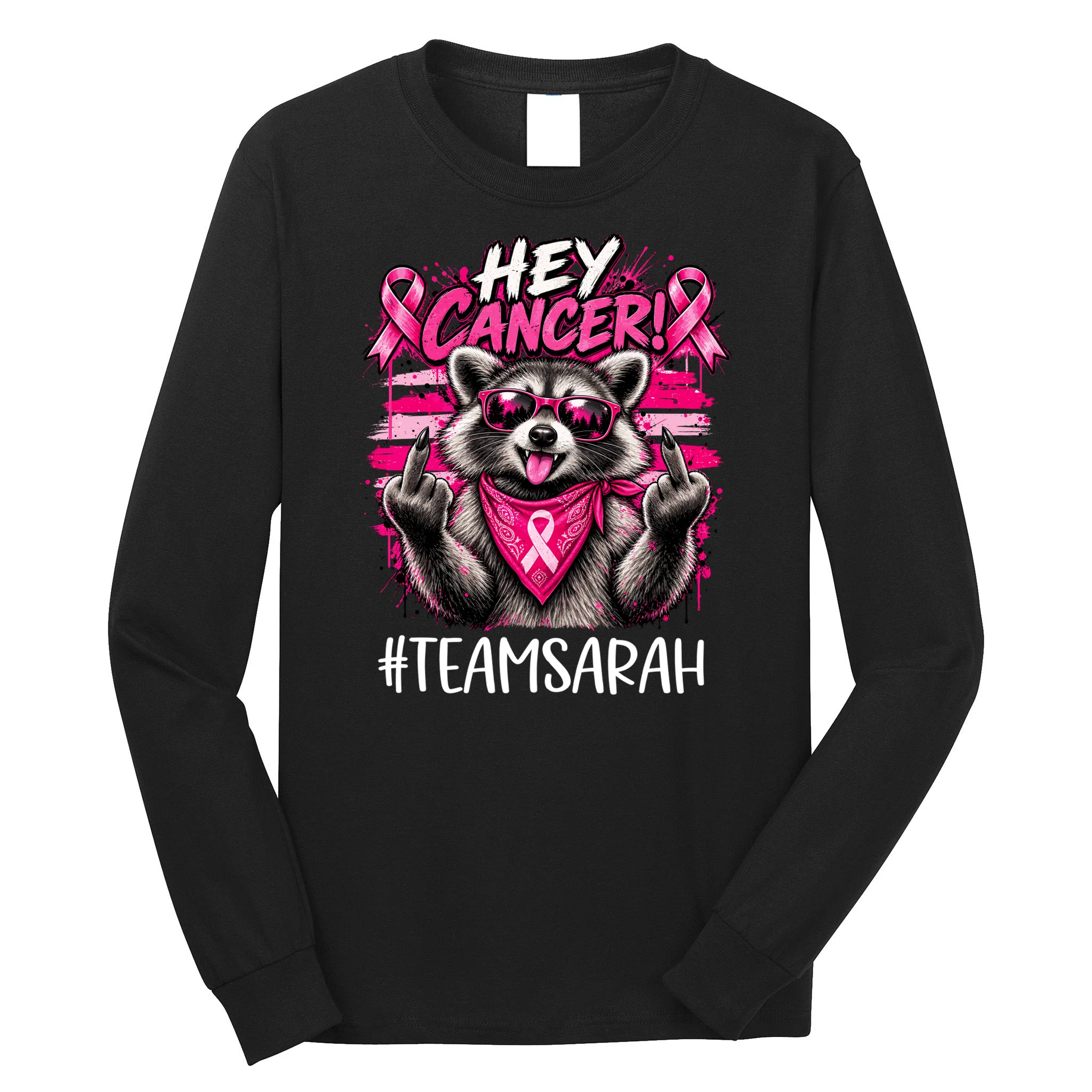 Hey Cancer Custom Breast Cancer Awareness Custom Name Men's Long Sleeve Shirt - Front