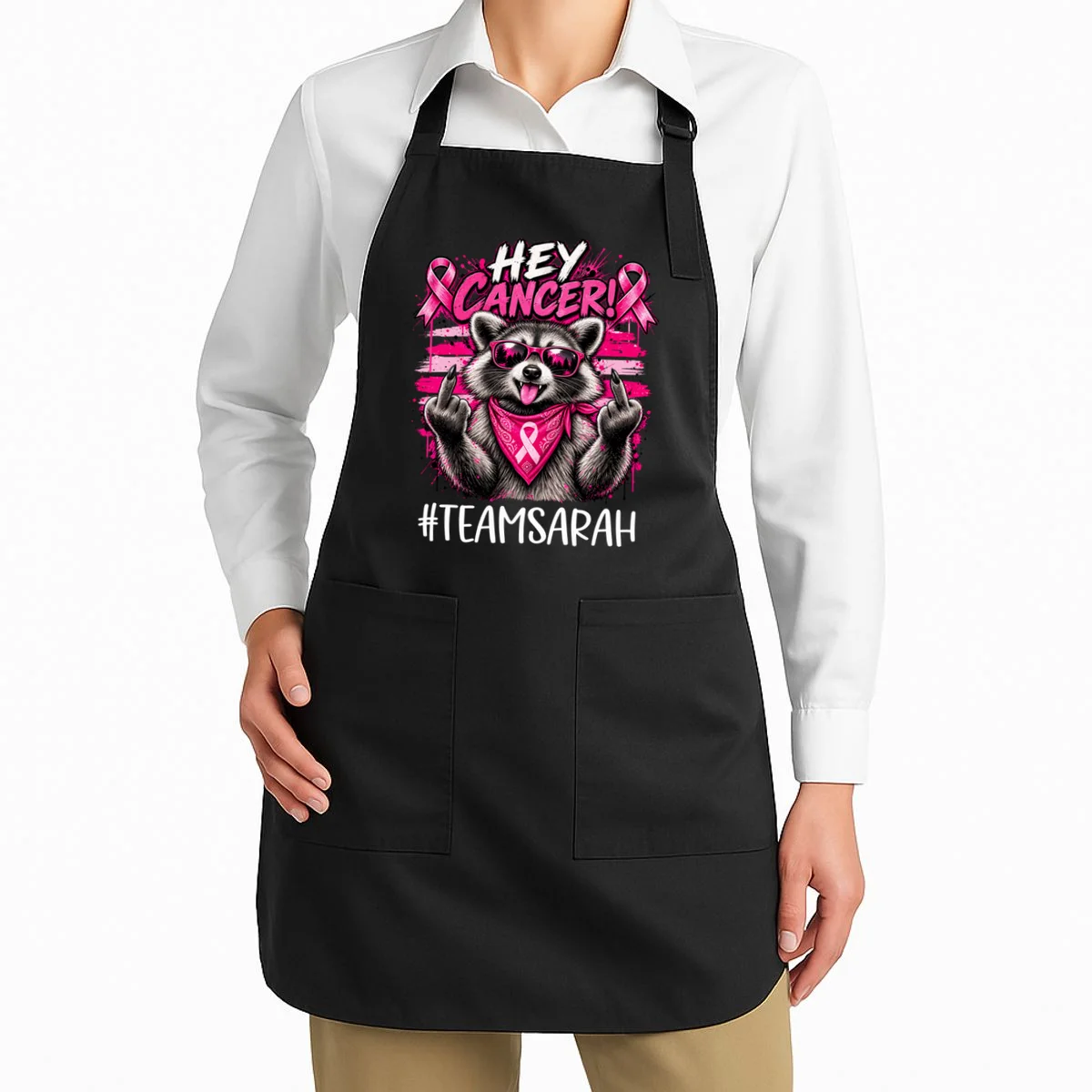 Hey Cancer Custom Breast Cancer Awareness Custom Name Apron - Front 1