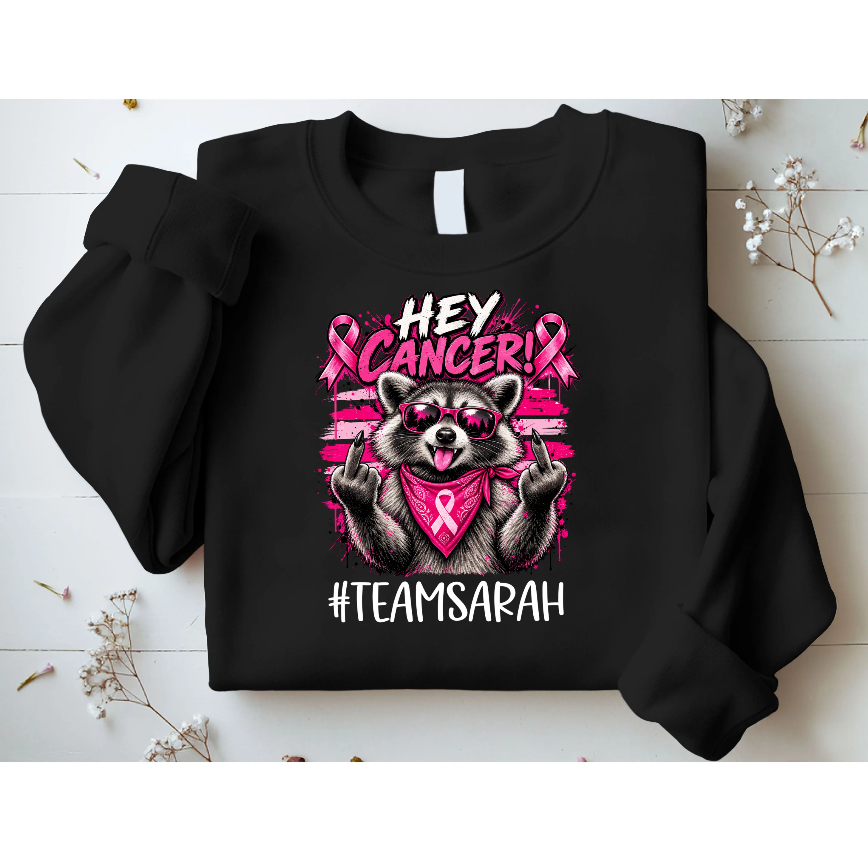 Hey Cancer Custom Breast Cancer Awareness Custom Name Sweatshirt - Front 1